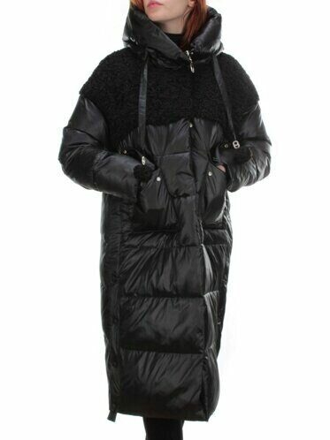 Y21636 BLACK Пальто женское зимнее MEIYEE (200 гр. холлофайбера) черное размер S-42 российский