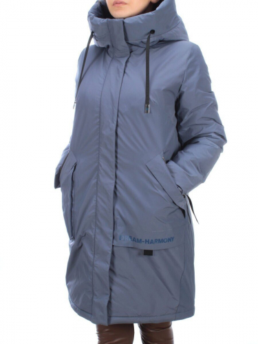 21-968 GRAY/BLUE Пальто женское зимнее (200 гр. холлофайбера) размер 50