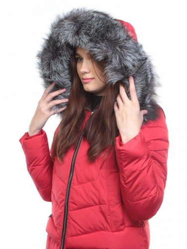 163-096 RED Пальто зимнее женское (холлофайбер, натуральный мех чернобурки) размер 42 российский