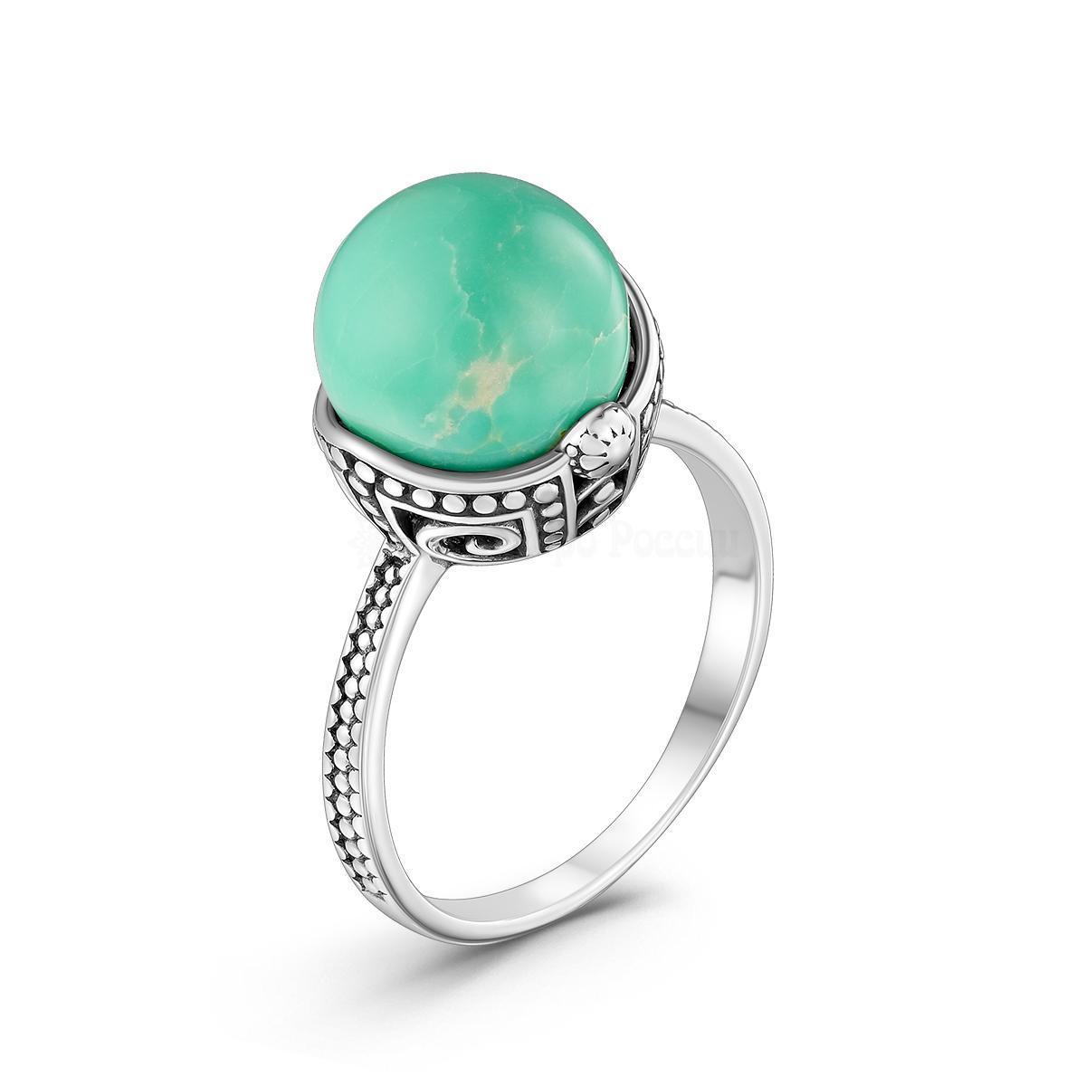 Кольцо из серебра с бирюзой родированное 925 пробы к-5000ош438н