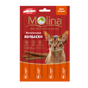 Molina Жевательные колбаски для кошек Оленина и гусь, 4 шт. по 5 г