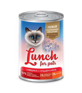 Lunch For Pets Консервы для кошек Говядина с сердцем в желе 400 г