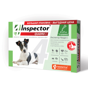 Inspector Quadro Капли от внешних и внутренних паразитов для собак 4-10 кг, 3 пипетки