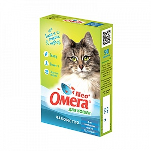 Астрафарм ОМЕГА NEO Мультивитаминное лакомство для кошек, с солодом для выведения шерсти из желудка, 90 таблеток