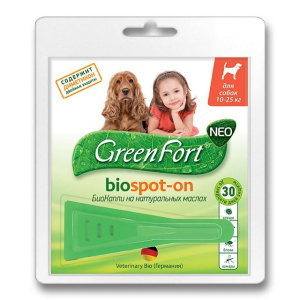 GreenFort NEO БиоКапли против клещей и блох для собак, массой от 10 до 25 кг, 1 пипетка