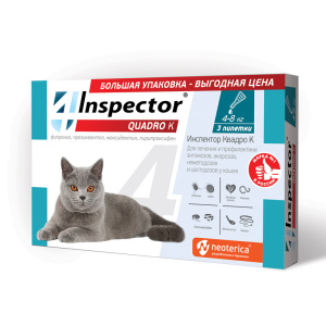 Inspector Quadro Капли от внешних и внутренних паразитов для кошек 4-8 кг, 3 пипетки