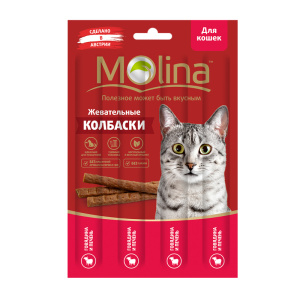 Molina Жевательные колбаски для кошек, Говядина и печень, 4 шт. по 5 г