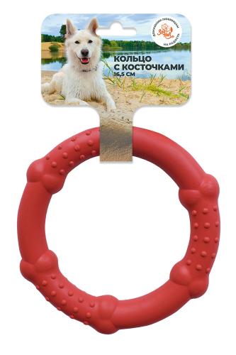 Зооник Игрушка для собак, Кольцо с косточками (пластикат 16,5 см) красная