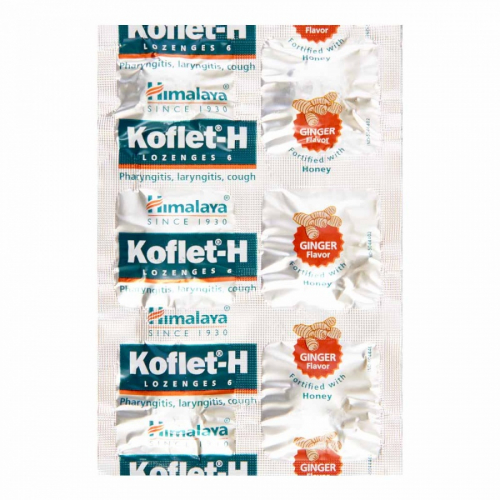 HIMALAYA Koflet-H Ginger with Honey Леденцы Кофлет-Х с Имбирным вкусом и медом при респираторных заболеваниях 6шт