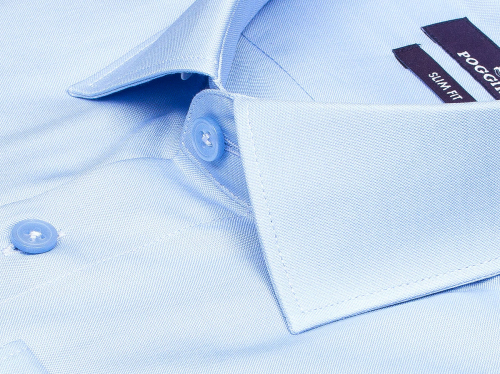 Голубая приталенная мужская рубашка Poggino 7015-13 с длинными рукавами