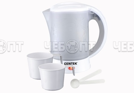 Чайник электрический дорожный CENTEK CT-0054 пластиковый, 2 чашки, 2 ложки, объем 0,6 л мощн. 600 Вт [24]