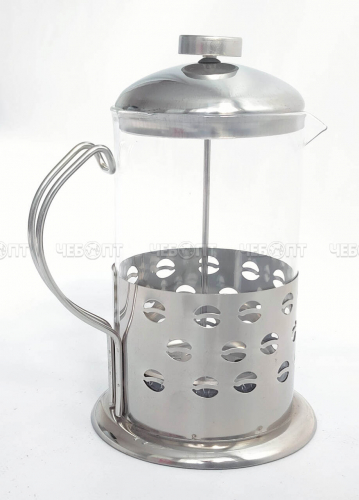 Чайник / кофейник френч-пресс 800 мл жаропрочное стекло, корпус из нержавеющей стали, стальной фильтр арт. G-2262 [24]
