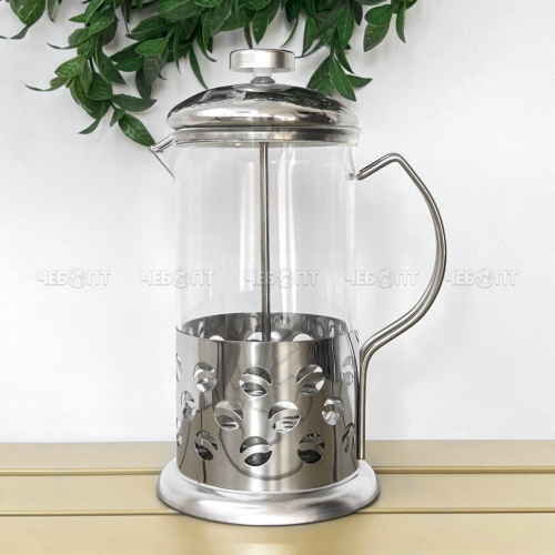 Чайник / кофейник френч-пресс 600 мл жаропрочное стекло, корпус из нержавеющей стали, стальной фильтр арт. B003-600ML, 260080 $ [40] GOODSEE