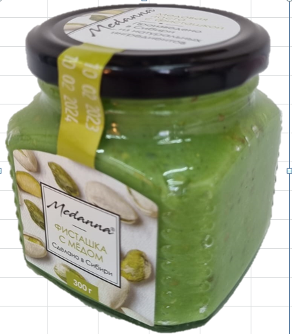 Медовая паста Medanna с фисташкой, 300 г, банка стекло. Алтайское ...