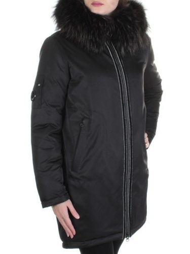 E-1961 BLACK Пальто женское с мехом Evcanbady размер M - 48 российский