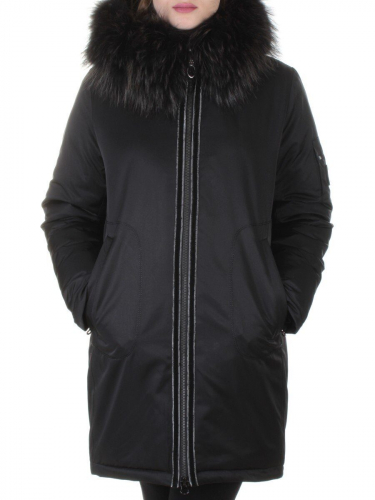 E-1961 BLACK Пальто женское с мехом Evcanbady размер M - 48 российский