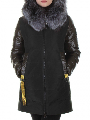 8186 DK. GREEN Пальто женское с натуральным мехом Jarius размер XL - 48 российский