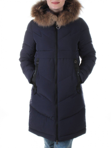 19-896 DK. BLUE Пальто с мехом енота Kacuci размер S - 42 российский