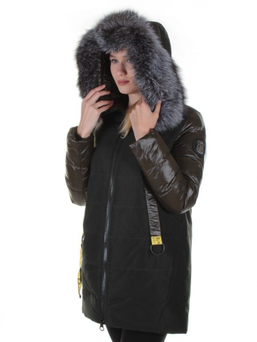 8186 DK. GREEN Пальто женское с натуральным мехом Jarius размер XL - 48 российский