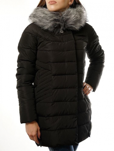 6532 BLACK Пальто зимнее с мехом FOXQUEEN (холлофайбер) размер S - 42 российский