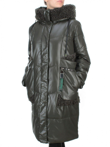 21-985 DARK GREEN Пальто зимнее женское AIKESDFRS (200 гр. холлофайбера) размер 52