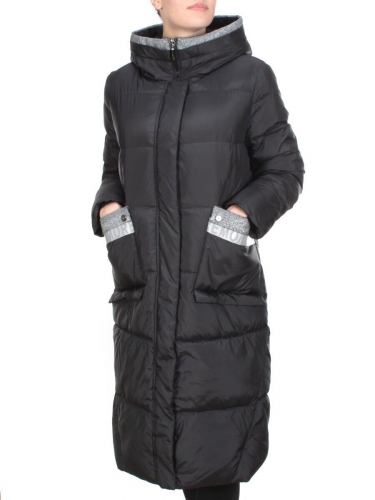 2115 BLACK Пальто зимнее женское MELISACITI (200 гр. холлофайбера) размер 50
