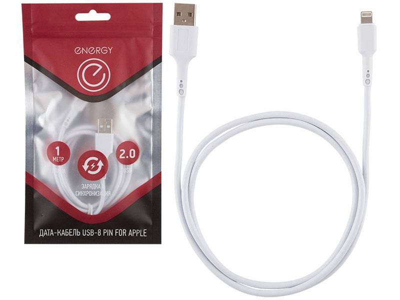 Кабель для мобильных устройств Energy ET-05 USB/Lightning (белый)