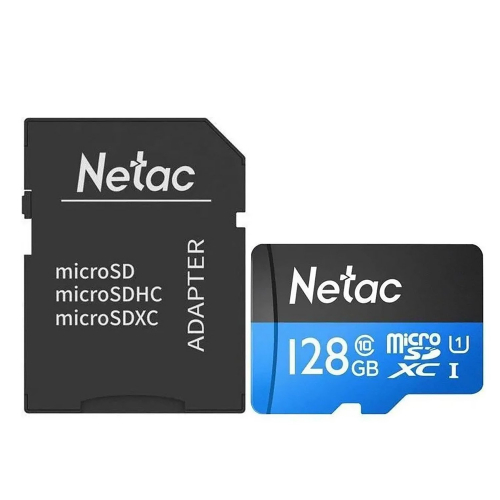 Карта флэш-памяти MicroSD 128 Гб Netac P500 Standard UHS-I (90 Mb/s) + SD адаптер (Class 10)