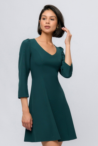 Платье изумрудного цвета длины мини с рукавами 3/4 и v-образным вырезом 1001 DRESS #923431Изумрудный