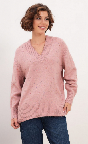 Пуловер женский с v-образным вырезом TP322-15702 розовый