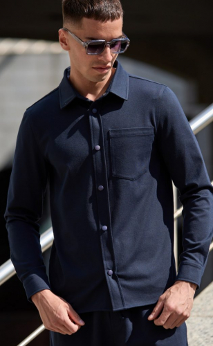 Рубашка мужская с длинным рукавом из трикотажа TP321-0490 тёмно-синяя