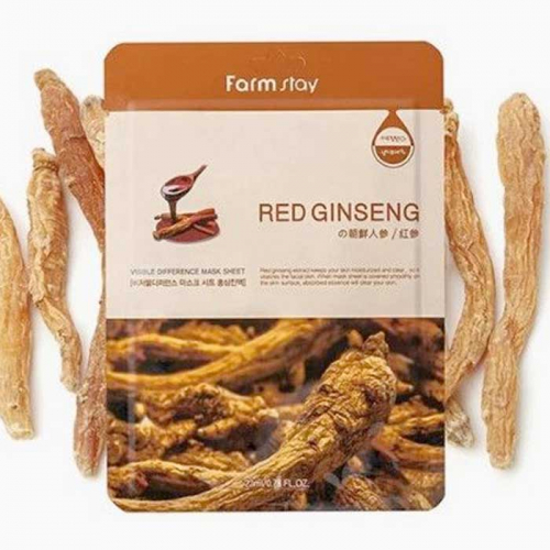 Farm Stay, Тканевая маска для лица с экстрактом корня красного женьшеня Red Ginseng, 23мл