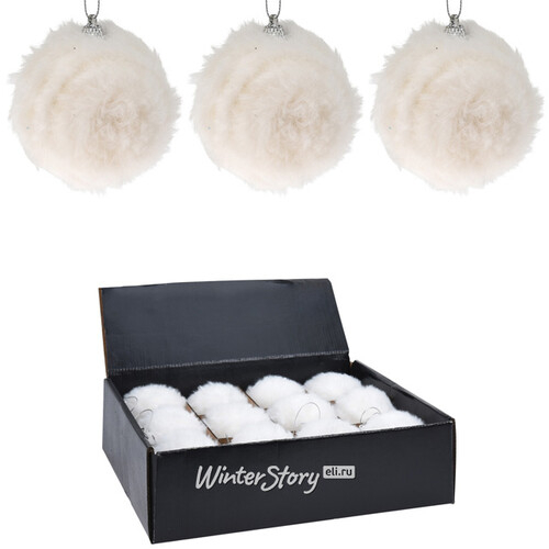 Набор елочных шаров Fluffy Snowballs 10 см, 12 шт (Koopman)
