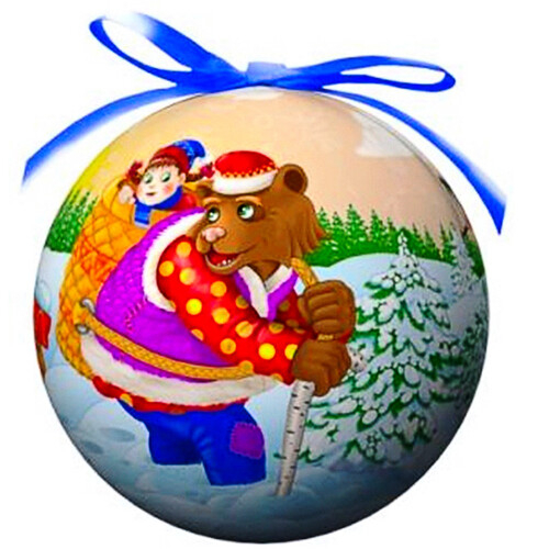 Пластиковый елочный шар Маша и Медведь 10 см (Незабудка)