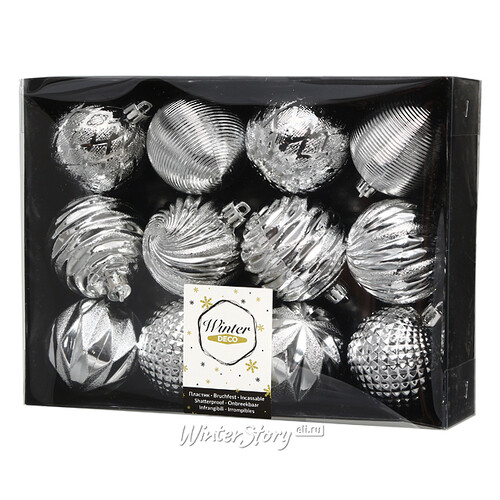 Набор пластиковых шаров Etude 6 см, 12 шт, серебряный (Winter Deco)