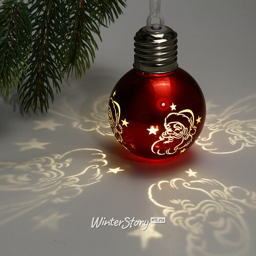 Светящийся елочный шар Дедушка Мороз 6 см, теплые белые LED, на батарейках (Serpantin)