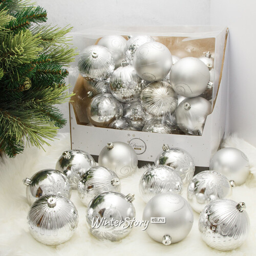 Набор пластиковых шаров Christmas Salute: Серебряный 10 см, 36 шт (Kaemingk)