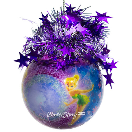 Пластиковый елочный шар Фея Динь-Динь 8.5 см фиолетовый (MOROZCO)