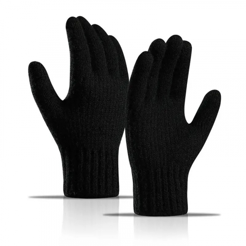 Перчатки вязаные, шерстяные, двухслойные, цвет черный (137-001)