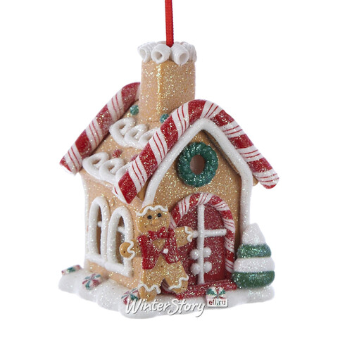 Светящаяся елочная игрушка Пряничный домик - Candy Cane House 9 см, подвеска (Kurts Adler)