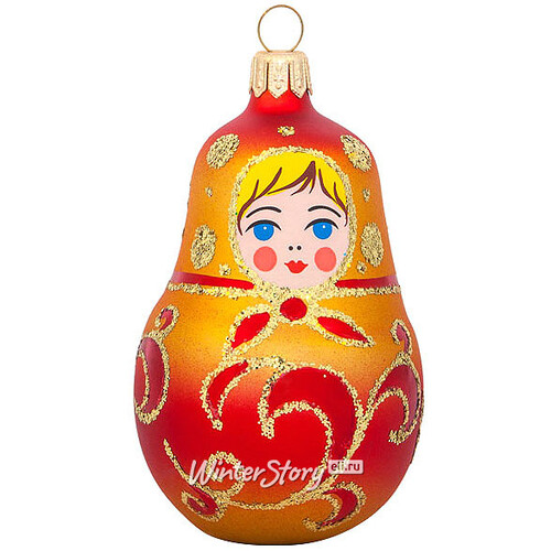 Стеклянная елочная игрушка Матрешка 8 см красная, подвеска (Фабрика Елочка)