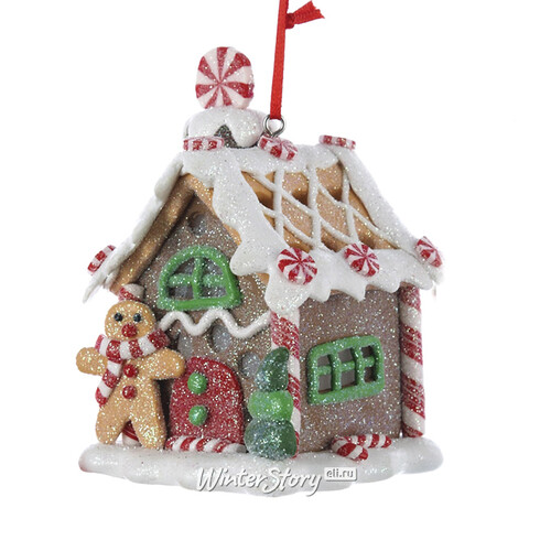 Светящаяся елочная игрушка Пряничный домик - Peppermint Swirl House 9 см, подвеска (Kurts Adler)