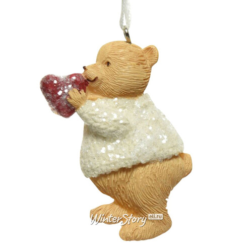 Елочная игрушка Xmas Woodland - Мишка с сердечком 7 см, подвеска (Kaemingk)