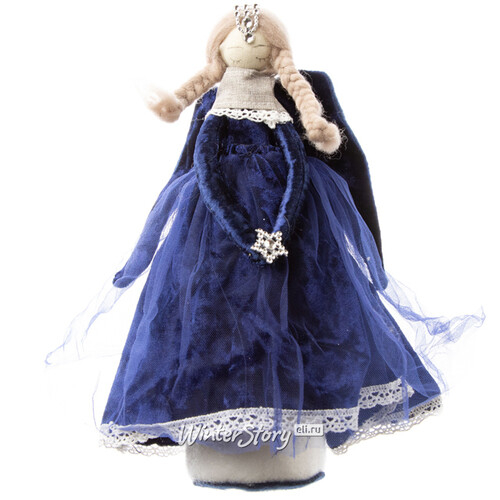 Декоративная фигура Ангел Вайнона 29 см в бархатном синем платье (Due Esse Christmas)