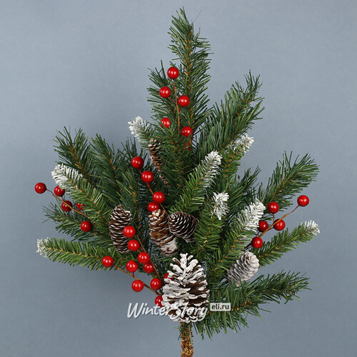 Хвойная ветка Сказка заснеженная с шишками и ягодами 45 см, ПВХ (National Tree Company)