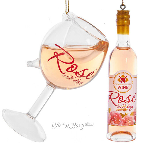 Набор стеклянных елочных игрушек Вино Rose - Cotes de Provence 10-11 см, 2 шт, подвеска (Kurts Adler)