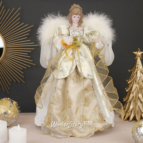 Верхушка на елку Ангел Шарлиз в платье с золотыми лентами 43 см (Kurts Adler)
