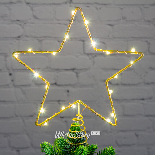 Светодиодная Звезда на елку 20 см теплая белая, mini LED лампы, на батарейках (Snowhouse)