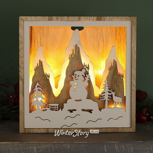 Новогодний светильник Снеговичок Фрости - Зимние Забавы 15*15 см на батарейках, 9 LED ламп (Peha)