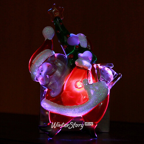 Светящееся украшение на присоске Санта с Елочкой 13 см, RGB на батарейке (Snowhouse)